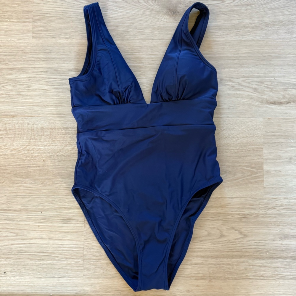 Quince Italian Plunge One-Piece Swimsuit NEW DEEP NAVY - Picture 2 of 3